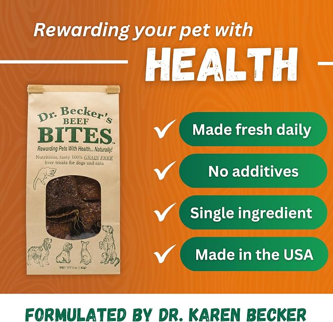 Dr. Becker's Original Beef Bites | Grain Free Liver Training Treats for Dogs & Cats, 5 oz (Pack of 3)