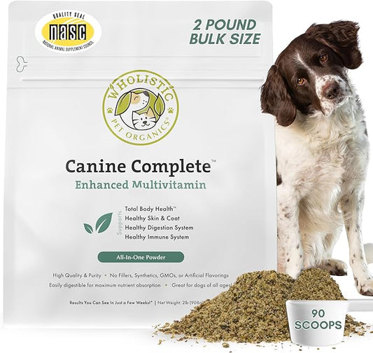Wholistic Pet Organics Canine Complete - Dog Multivitamin Powder - 2 Lb - Daily Dog Vitamins and Supplements for Homemade Food - Immune System, Skin, Coat & Overall Health - All Breeds - 90 Scoops
