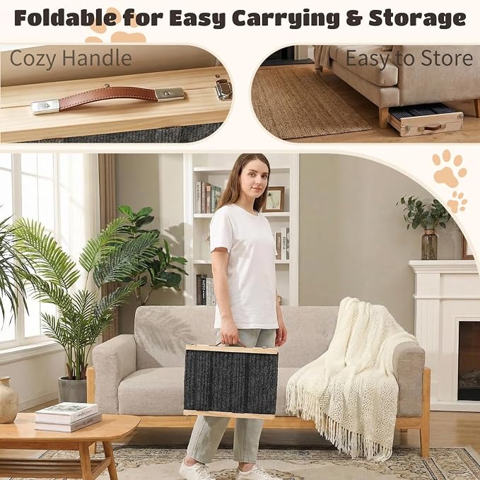 Dog Ramp for Couch & Bed for Dogs, Foldable Small to Large Dog Ramps for Sofa - 39.4" LX15.7 W, 5 Adjustable Height, Portable, Wider and More Stable, Non-Slip, Carry Handle, Walnut
