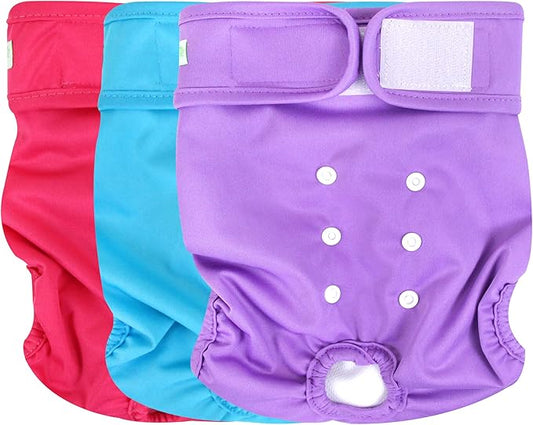 wegreeco Washable Reusable Premium Female Dog Diapers, Medium Dog Doggie Puppy & Doggy Diapers Female for Dog Waist 9.6"-14", Period Panties in Heat (Pack of 3, Medium)