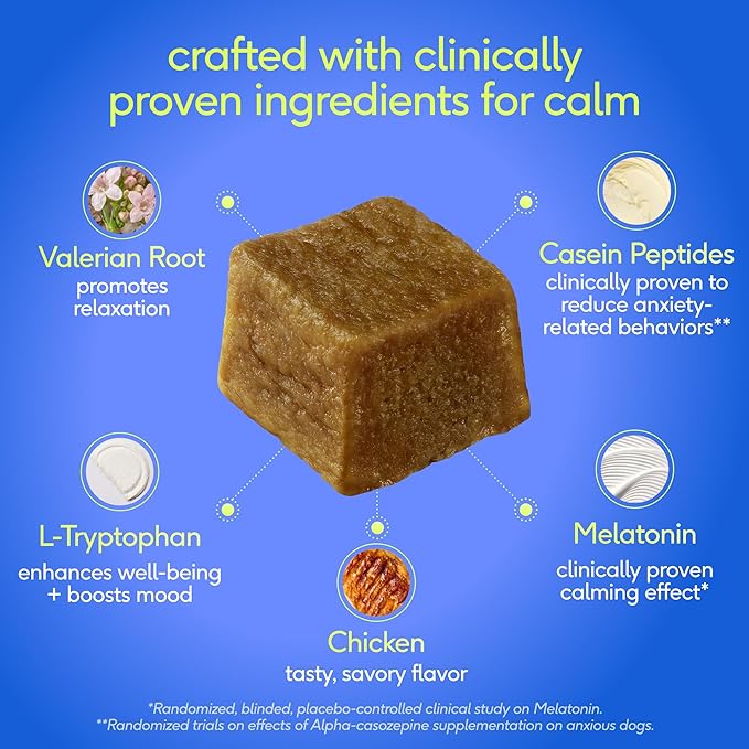 Native Pet Advanced Calming Chews for Dogs - Anxiety Relief, Stress, Separation, Travel & Sleep Support with Melatonin for Dogs, Hydrolyzed Casein, Valerian Root & L-Tryptophan - 60 Chews