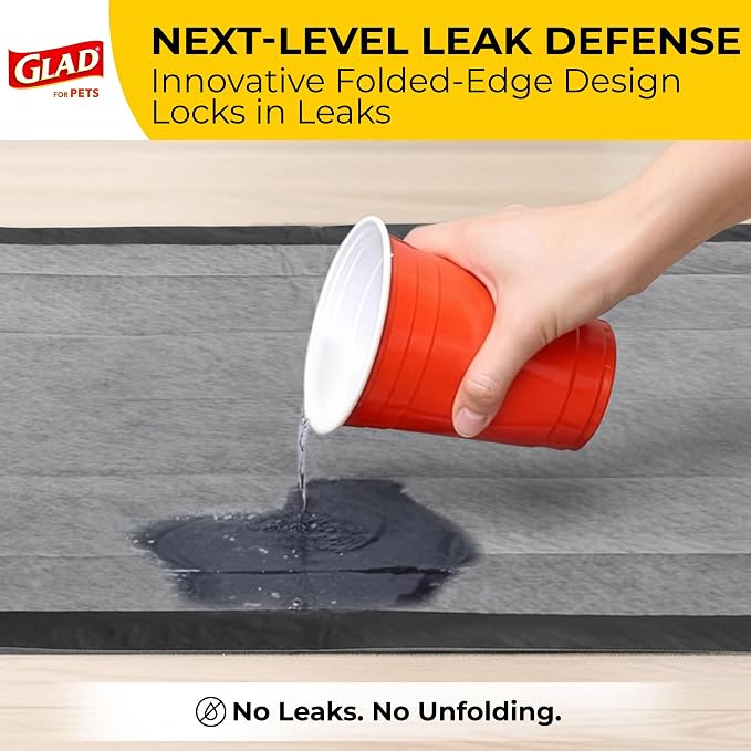 Glad for Pets Black Charcoal Puppy Pads - 6-Layer Leak-Proof Construction, Activated Carbon Odor Control, Pheromone Attractant - Disposable Dog Pee Pads for Potty Training, 23 x 23 in, 100 Count