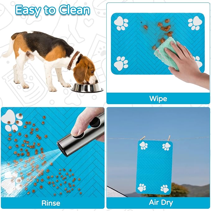 Pet Feeding Mat-Absorbent Dog Feeding Mat for Food and Water Bowl,No Stains Pet Placemat,Quick Drying Water Dispenser Mat for Dog and Cat,Easy to Clean Dog Accessories(M,Blue)