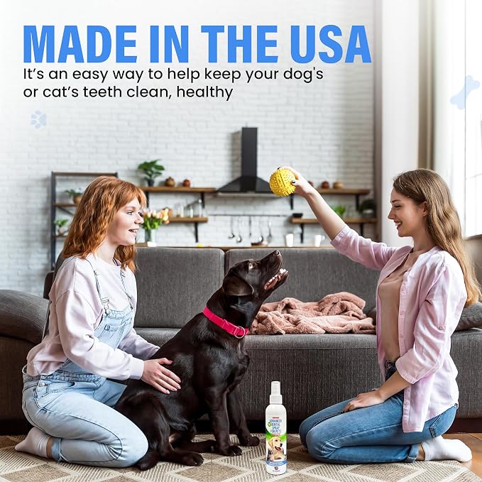 Dog Dental Spray Removes Tartar, Plaque and Freshens Breath Instantly. The Most Advanced Dental Spray for Healthy Teeth, Gums and Oral Health Care for Your Dog, Cat or Pet - 1-8 oz. Bottle