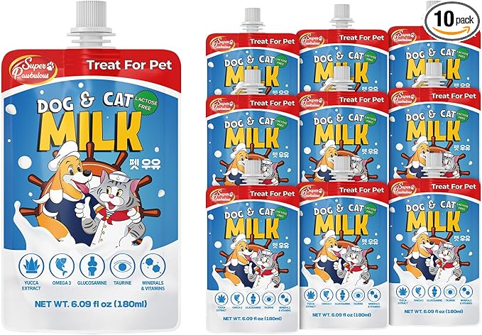 SuperPaw Pet Milk – Lactose-Free Dog & Cat Milk for All Breeds and Ages, Easy to Digest, Liquid Formula for Sensitive Stomachs, Nutrient-Rich – 10 Pack (60.87oz)