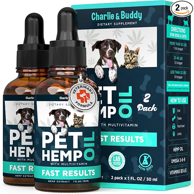 Charlie & Buddy Hemp Оil for Dogs Cats - Helps Pets with Аnxiеty, Pаin, Strеss, Slееp, Аrthritis, Sеizures Rеlief - Нiр Jоint Hеalth - 2Pack