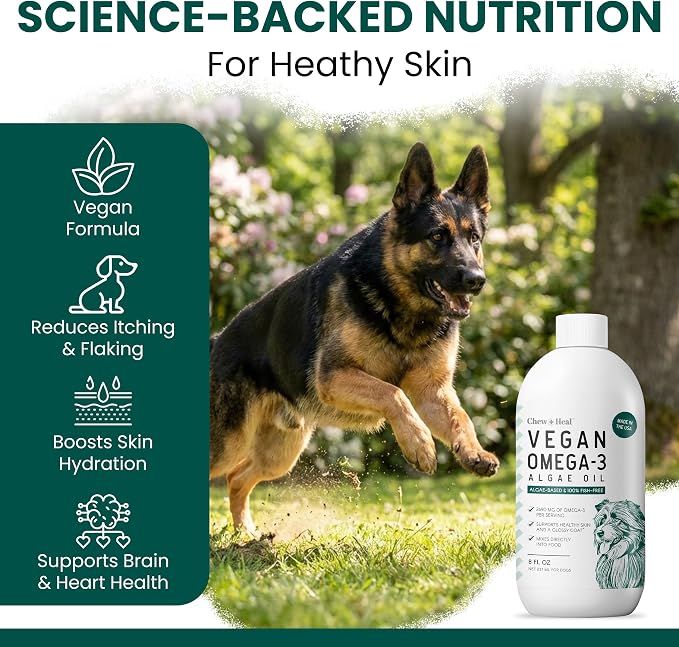 Vegan Omega 3 Oil for Dogs - 4 oz of Fish Free Algae Oil for Healthy Skin and Coat - Made with Omega 3 and 6 Fatty Acids, EPA, DHA, and DPA - Made in the USA
