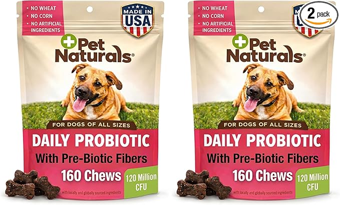 Pet Naturals Daily Probiotic Soft Chews for Dogs, Digestive and Immune Support Supplement, 1 Billion CFU Per Chew, Duck, 160 Count (Pack of 2)
