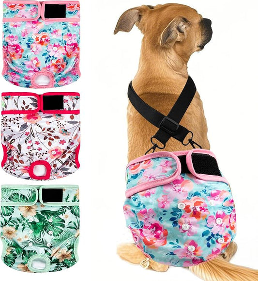 wegreeco Reusable Washable Dog Diapers Female with 1PC Suspender, Dogs Period Heat Diapers Female Heat Cycle, XL Medium Large Small Doggie Puppy Diapers for Incontinence (Medium)