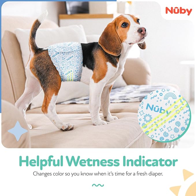 Nuby Pets Disposable Male Dog Wraps with Wetness Indicator, Absorbent & Leak-Resistant Belly Bands for Male Dogs, Medium (18–25” Waist), 50 Count