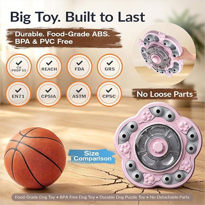KADTC Dog Puzzle Toy, 3 Levels of Step-by-Step Challenge, Spin-to-Release Treat Dispenser, Slow Feeder & Mental Stimulation Enrichment Toy for Small Medium Large Dogs