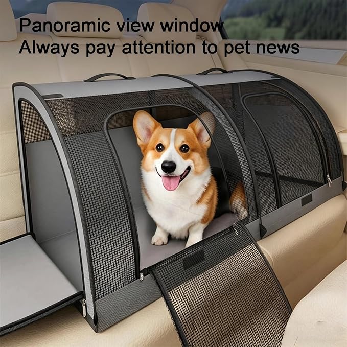 Foldable 2-Door Pet Car Kennel, 39.4" Large Portable Travel Crate with Mesh Windows, Waterproof 600D Oxford Fabric Pet Carrier Up to 55 lbs - Gray