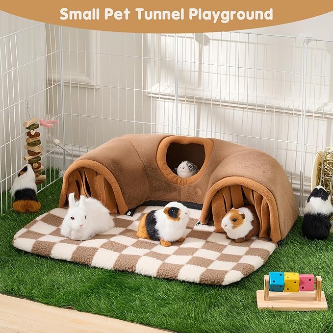 Avont Guinea Pig Hideout Tunnel, Large Hideaway Play Tube Toys Mat for Small Animal Dwarf Rabbits Bunny Chinchillas Hamsters Hedgehogs Ferrets Bearded Dragons and Rats -Brown