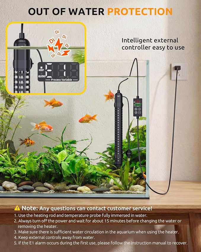 SEAOURA Aquarium Heater, 200W Fish Tank Heater for 20-40 Gallon, Small Submersible Heater for Turtle Tank with Temp Probe Digital Display Adjustable Safety Protection, Automatic Power Off