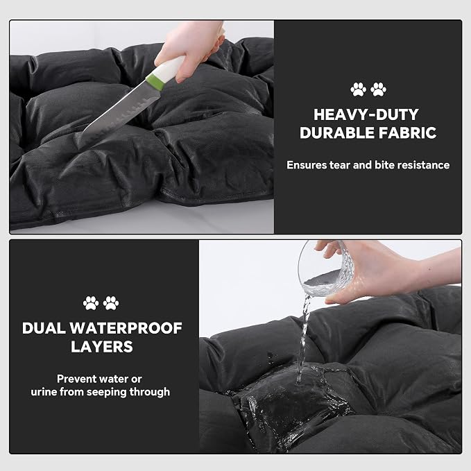 HOMBYS Chew Proof Indestructible Dog Bed with Reinforced Metal Rivets for Aggressive Chewers, 35"x22" Durable Pet Crate Mat, Washable Tough Kennel Pad for Medium/Large Dogs, Black