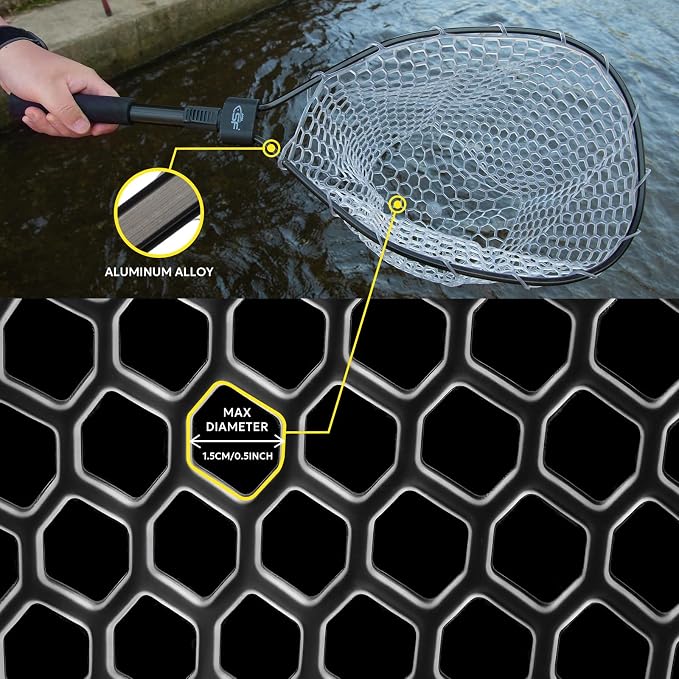 SF Fly Fishing Landing Net Soft Rubber Mesh Trout Net Catch and Release Net