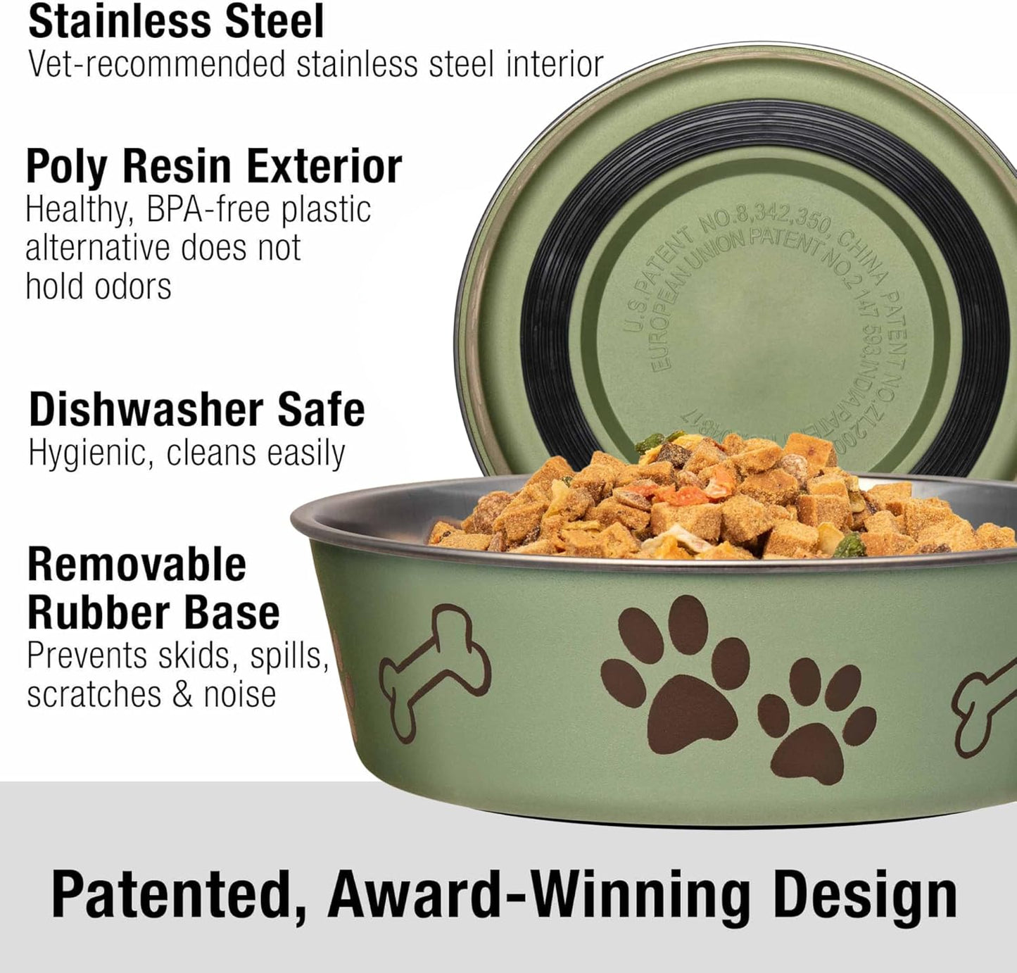 Loving Pets Bella Dog Bowls- Stainless Steel Dog & Cat Bowls - Spill Proof Dog Food Bowl, Cat Bowl, Puppy Essentials & Pet Supplies Great for Home & Travel (Small 10-20 lbs, Artichoke)