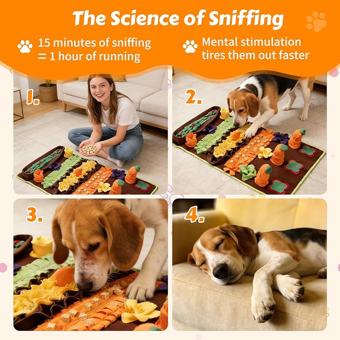 Snuffle Mat for Dogs, Pet Foraging Mat for Small and Medium Dogs, Interactive Puzzle Sniff Pad for Puppies to Keep Busy & Stress Relief, Slow Feeder Mats with Squeaky Sounds