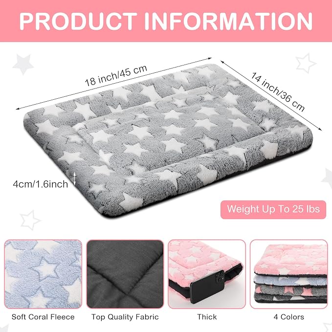 VitalCozy 4 Pcs Dog Crate Pads, Ultra Soft Warm Washable Anti-Slip Kennel Bed Mat for Pets, Reversible, Replaceable, Cage Liner for Small Medium Large Dogs and Cats(18 x 14 x 1.6 Inch,Star,Colorful)