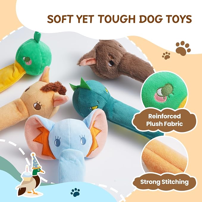 Nocciola Dog Squeak Toys 3pcs, Dog Toys to Keep Them Busy for Aggressive Chewers, Hide and Seek Crinkle Dog Toy for Large Dogs, Long Face Wild Animals Playground Series