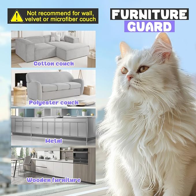 JINVOGREEN Iridescent Cat Scratch Furniture Protector, 160" x 12.4" Clear Anti Cat Scratch Protector, Thickened Self-Adhesive Furniture Cat Scratch Protector