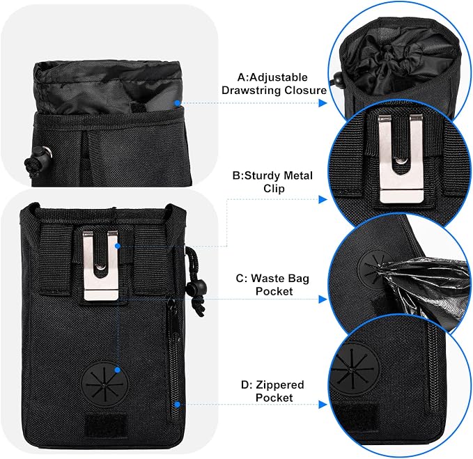 Dog Travel Bag, Airline Approved Pet Travel Bag with 2 Dog Treat Training Pouches for Weekend Pet Travel Supplies & Accessories, Black