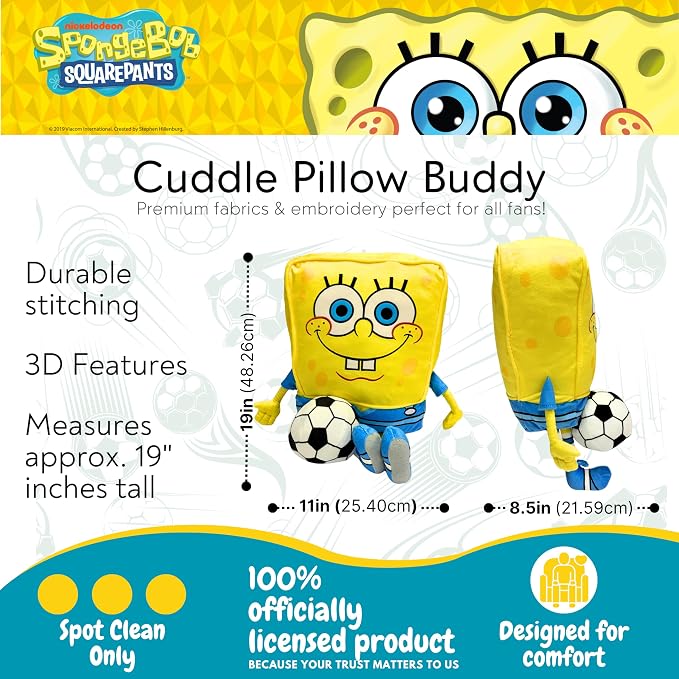 Spongebob Squarepants Kids Bedding Super Soft Cozy Cuddle Pillow Buddy with Soccer Ball, 2026 World Tournament, (Officially Licensed Product) By Franco