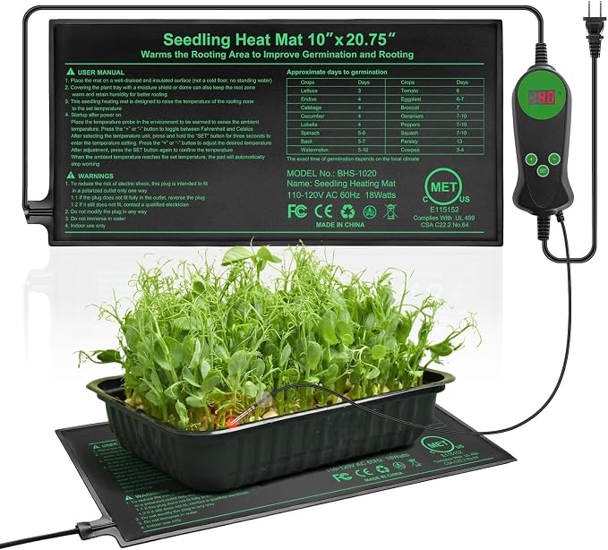 GOLOPET Seedling Heat Mat with Thermostat Pack of 1, Dual Certified by MET and UL Plant Heating Mat Pad Equipped with A Temperature Probe, It Automatically Maintains A Constant Temperature