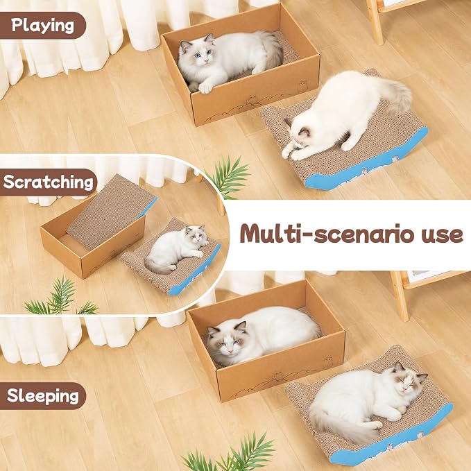 Cardboard Cat Scratcher Bed 16.9 Inch Cat Scratch Box with Cat Scratching Pad for Indoor Cats