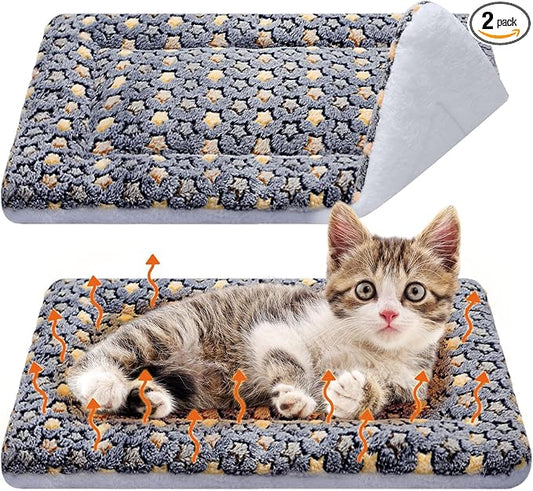 VitalCozy 2 Pack Self Warming Cat Mat Self Heating Pad Bed Reversible Machine Washable Reflects Body Heat Warm Thermal Pet Pad Crate Blanket for Feral and Indoor Cat (Dark Grey,21" X 14",Star)