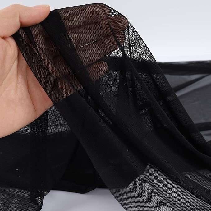 Superfine 4-Way Stretch Net Fabric Nylon Spandex Power Mesh, Pre-Cut 5 Yards Long 60" Wide, Lightweight Sheer (Black)