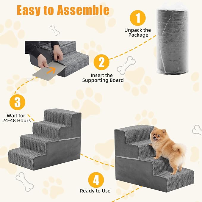 4-Step Dog Stairs for Large Dogs and Cats, 18in H Dog Steps for Couch, Sofa, Chair, Durable Non-Slip Sturdy Pet Steps, Pet Ramp for High Bed Indoor, Grey