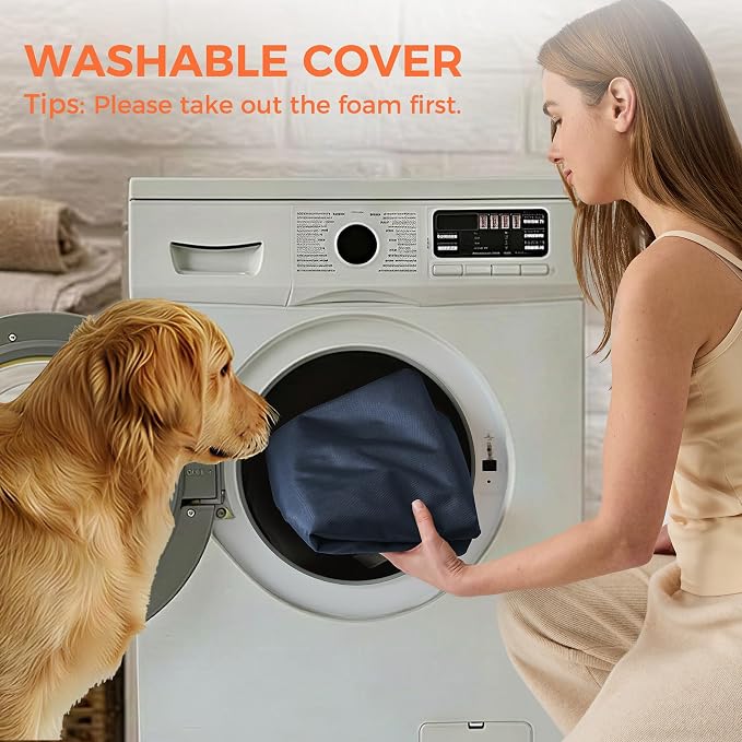 Outdoor Dog Bed for Medium Sized Dogs, Waterproof Dog Bed Medium, 36x27x3 Inch, Orthopedic Dog Bed with Removable Washable Cover, Flat Rectangle Pet Crate Pad for Kennel, Outside, Navy Blue