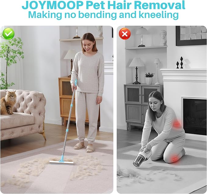 JOYMOOP 2 PCS Carpet Rake for Pet Hair Removal, 63" Adjustable Long Handle Carpet Rake and Short Handle Carpet Scraper for Carpet, Sofa,Cloth, Metal & Silicone Pet Hair Removal Tool
