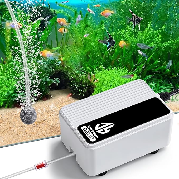Aquarium Air Pump, Quiet Powerful Fish Tank Air Pump, Adjustable Fish Tank Bubbler with Air Stone, 2.3W/5.5W/8W Bubbler for Aquarium Fish Tank for Small Medium Large Fish Tank Up to 200 Gallon