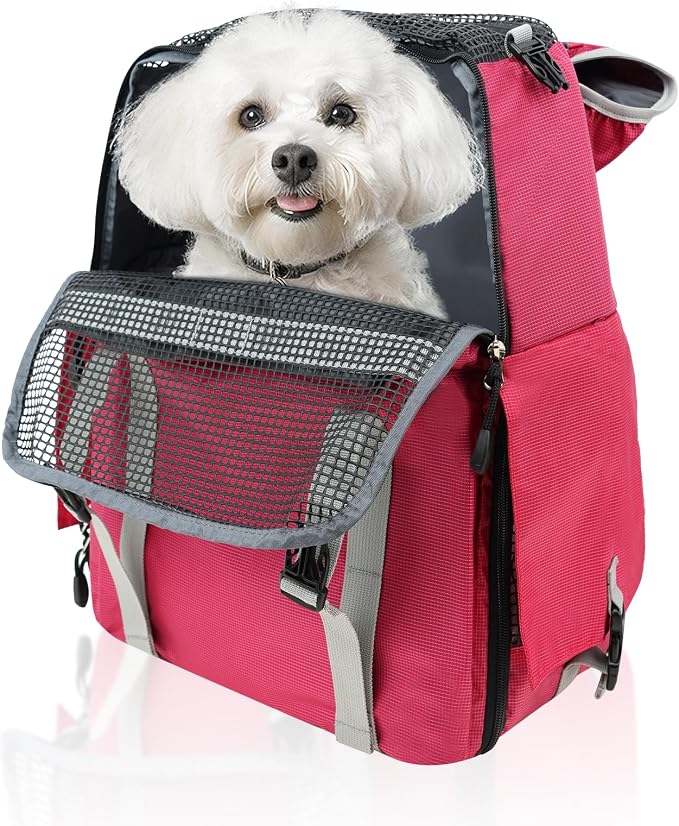 Cat Dog Backpack Carrier for Hiking Travel Portable Pet Daypack for Dog Cat Below 7kg/15.5lbs -Peach Red