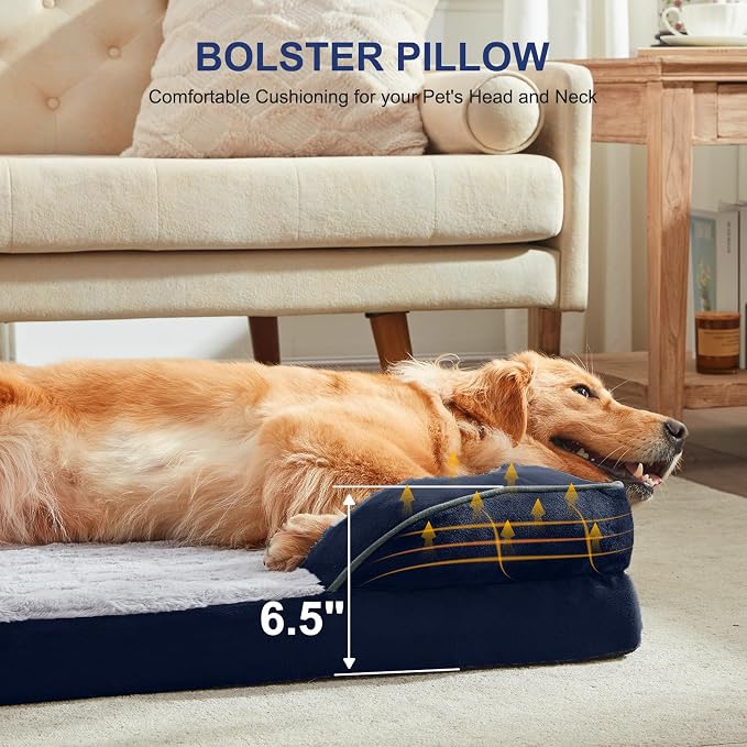 FURTIME Orthopedic Large Dog Bed, XL Waterproof Dog Beds, 42x35x6.5 Supportive Foam Pet Couch Bed with Removable Washable Cover and Nonskid Bottom