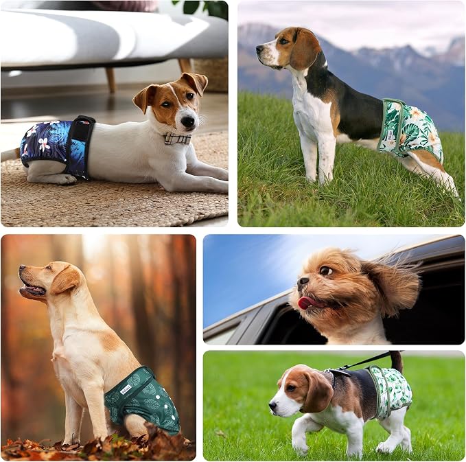 Dog Diapers Female 5pcs,Reusable Dog Doggie Puppy Doggy Diapers Female, Period Panties in Heat, Leaf, Large
