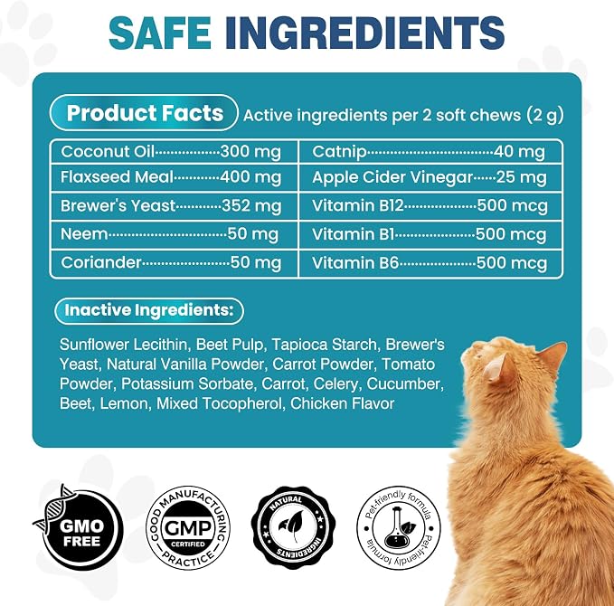 Chewable Flea Treatment for Cats Flea and Tick Prevention for Cats Chewables Fleas Chewables for Cat of All Breeds and Ages 300 Chewable Tablets