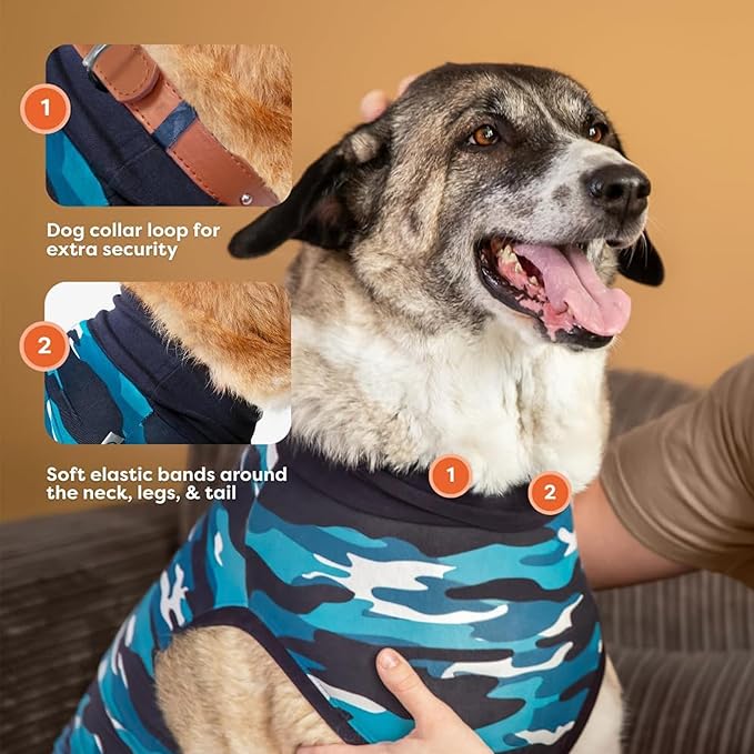 Suitical Recovery Suit for Dogs - Spay & Neutering Dog Surgery Recovery Suit for Male or Female - Soft Fabric for Skin Issues - Small - Neck to Tail 16.9-20.1 Inch, Chest 23-34 Inch - Blue Camouflage