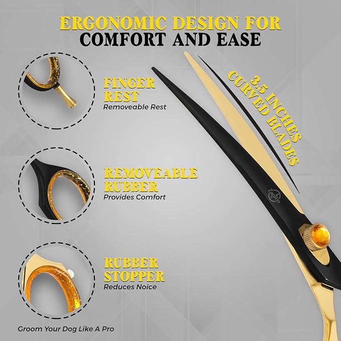 7.5 Inch Curved Grooming Scissors for Dogs and Cats – Professional Pet Grooming Shears for Face, Paws, Body and Tail – Sharp, Smooth, Ergonomic Curved Blades for Salon Groomers and Home Use