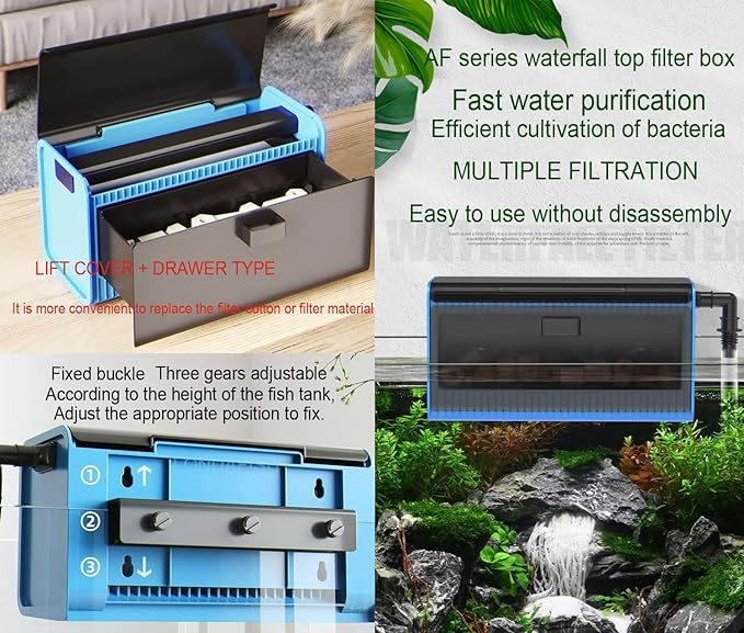 LONDAFISH Aquarium Filter Box, Fish Tank Filter Waterfall Flow Fliter Box, Fountain Pump, High Lift Submersible Water Pump, Hydroponics, Filter Accessories, Filter Media (Filter Box)
