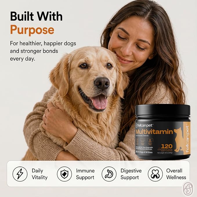 Dog Multivitamin Chews – Daily Dog Vitamins with 19+ Nutrients, Probiotics, Glucosamine & Omega Fish Oils – Supports Energy, Immune Health & Pet Wellness – Chicken Flavor, 120 Soft Chews