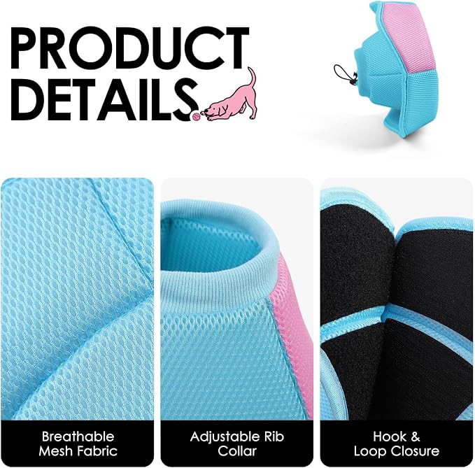 AOFITEE Dog Cone - Soft Dog Cone Collar to Stop Licking, Adjustable Comfy Cones for Dogs, Foldable Cones for Dogs Elizabethan Pet E-Collar for Medium Pets, Pet Recovery Collar, BluePink Medium