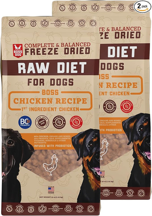 Boss Dog Complete & Balanced Freeze Dried Raw Diet for Dogs, Chicken Recipe, 36 oz Bag (Bag of 2)