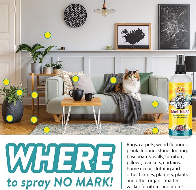 Bodhi Cat No More Marking! Spray - Indoors & Outdoors Cat Urination Deterrent - Neutralizes Strong Odors from Marking - Pet-Safe Formula for Everyday Use - Made in USA (8 Fl Oz)