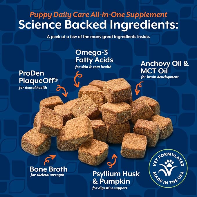 NaturVet All-In-One Puppy Daily Care, 6-In-1 Support Dog Soft Chews to Help Bones, Joints, Digestion, Teeth, Cognition, and More, Hickory Smoked Bacon Flavored Pet Supplement for Puppies, 60 Count Jar