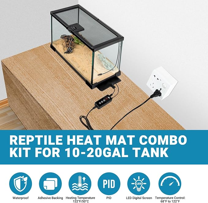 8W Reptile Heat Pad Set with Magnetic Thermometer and Humidity Gauge