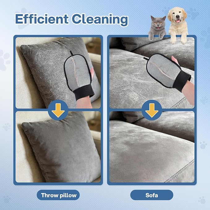 CLEANGOR 2Pcs Pet Hair Removal Glove for Dog & Cat, Reusable Electrostatic Pet Hair Grooming Glove, Magic Brush Pet Hair Remover Tool for Carpet, Sofa, Furniture, Car Seats and Clothing