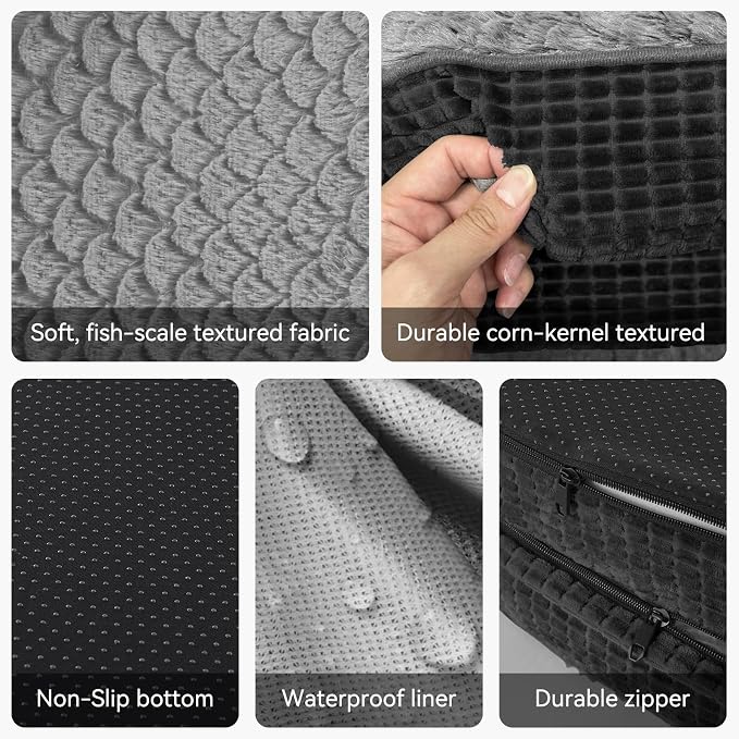 JOEJOY Orthopedic Dog Beds Large Sized Dog, Egg-Crate Memory Foam Pet Couch Bed with Bolster Sides, Waterproof Lining, Removable Washable Cover & Non-Slip Bottom, Black